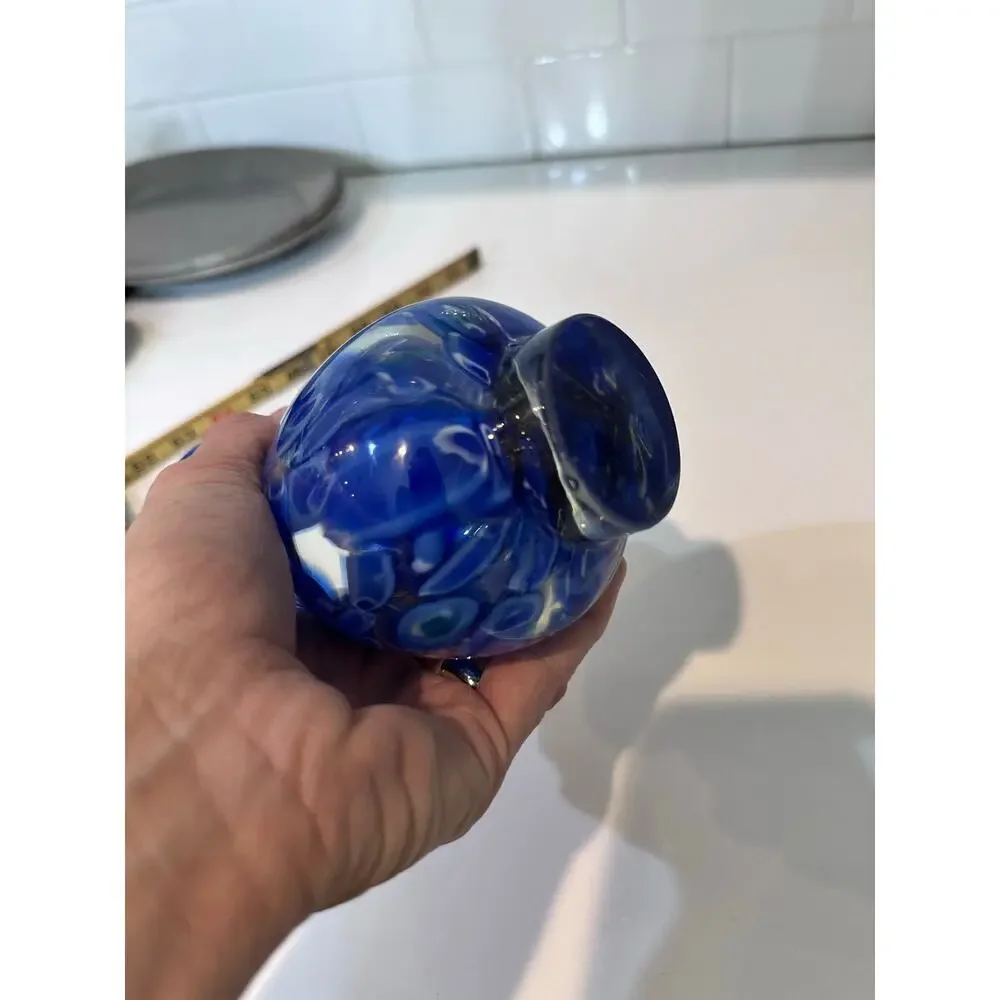 Vintage Cobalt Blue Swirl Art Glass Vase
